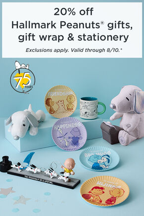 20% off Hallmark Peanuts gifts, gift wrap & stationery. Exclusions apply. Valid through 8/10.*