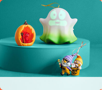Three Halloween-themed ornaments
