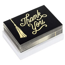 Black card set with gold tassel and gold Thank You'