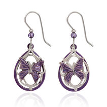 Silver Forest Butterflies Silver and Purple Drop Earrings