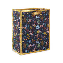 9.6" Colorful Holiday Toile on Navy Medium Gift Bag