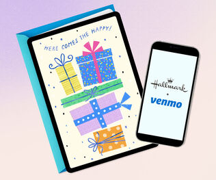 Hallmark + Venmo birthday card with smart phone
