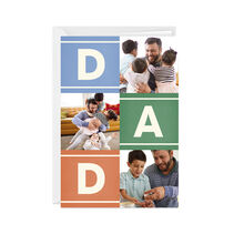Card with photos alternating in blocks with “Dad” spelled out