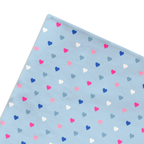 Blue blanket with multicolored heart pattern