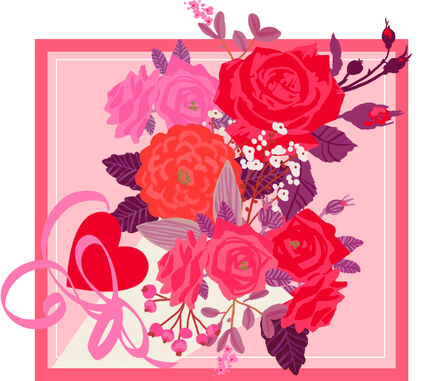 Detailed illustration of red and pink rose bouquet