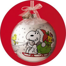 Christmas Snoopy on a silver globe ornament