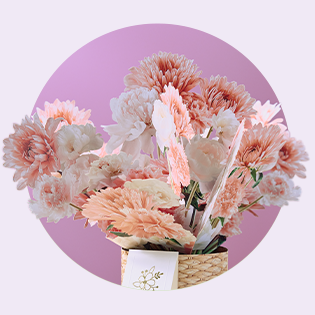 Pink and white pop-up paper flowers