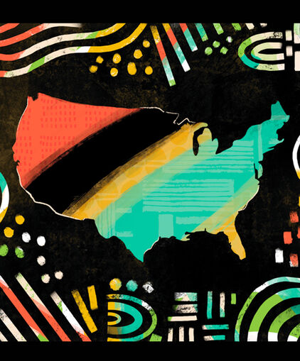 USA map with African-American inspired colors