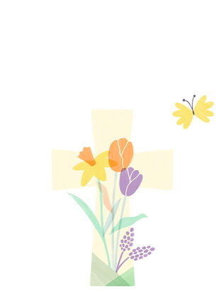 Watercolor flowers growing in a cross