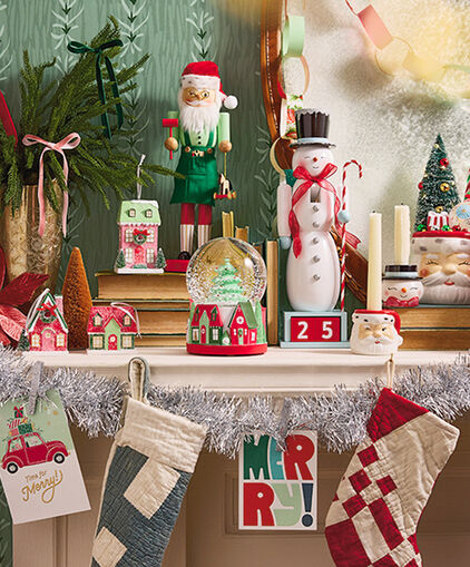 Christmas decor, stockings, and cards