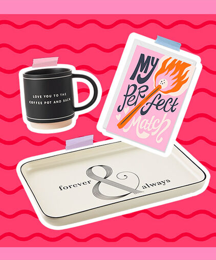Love you to the coffee pot and back black mug, forever and always trinket tray, and My Perfect Match Valentines Day card