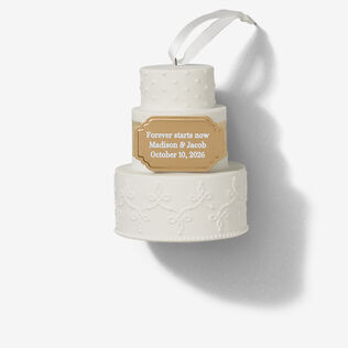 Wedding Cake Ceramic Personalized Ornament, Custom Text