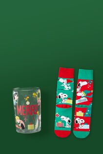 Peanuts glass and socks