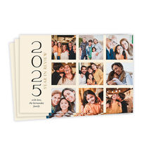 Photo card with grid of nine photos, gold Year in Review message, and the year in large black numerals