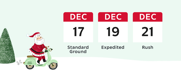 December 17 for standard ground. December 19 for expedited. December 21 for rush.