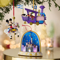 Disney Christmas Express, Mickey Mouse Carousel, and Sleeping Beauty’s Castle ornaments