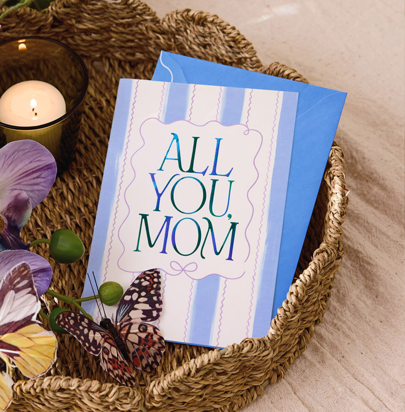 Blue Stripes and Bow Lacey Chabert Mom Mothers Day Card
