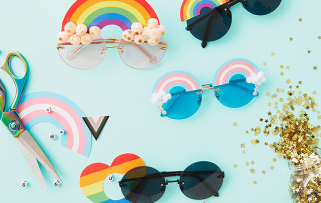 Sunglasses with pride rainbows on the rims