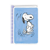 card with an illustration of Snoopy dancing