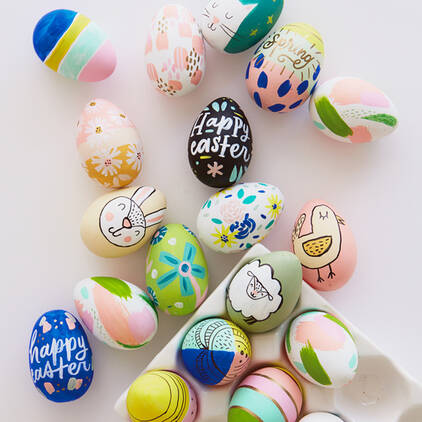 Various decorated Easter eggs