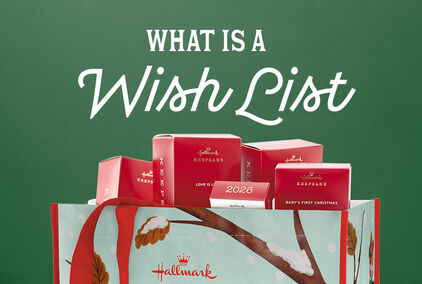 What is a Wish List? Keepsake ornament boxes piling up in a Hallmark tote bag