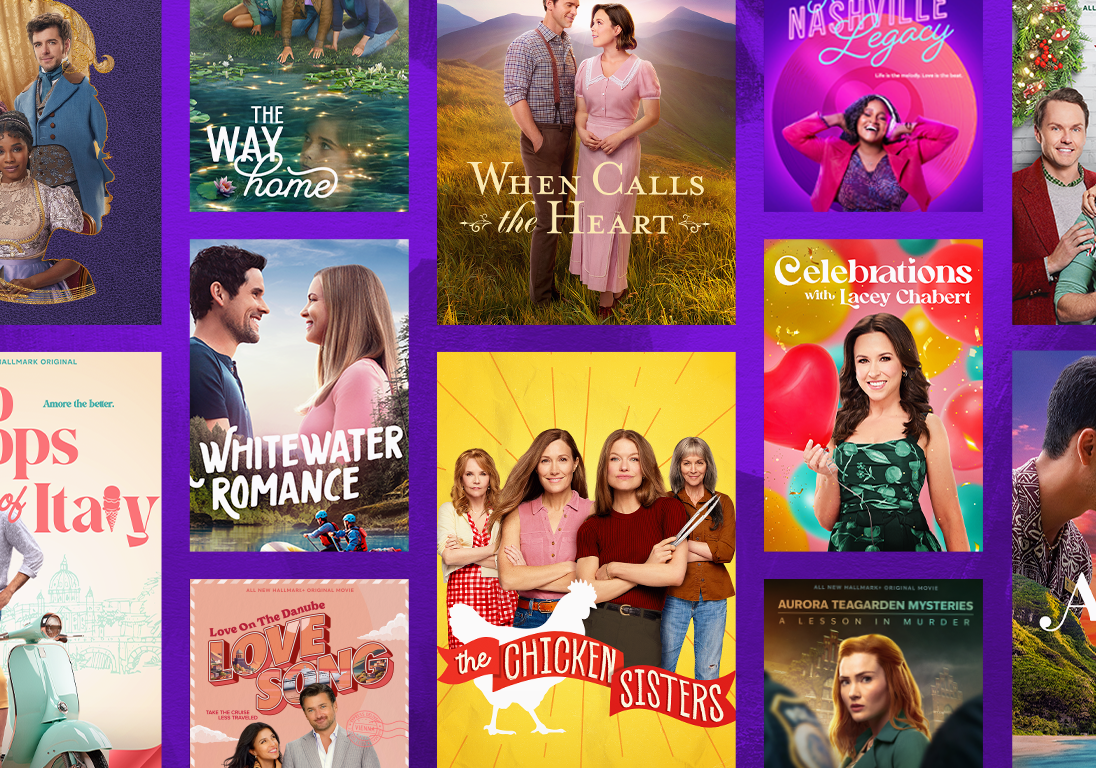 Collage of Hallmark+ series and movies covers