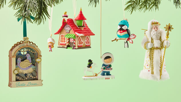 Six Keepsake Ornaments hanging on a tree