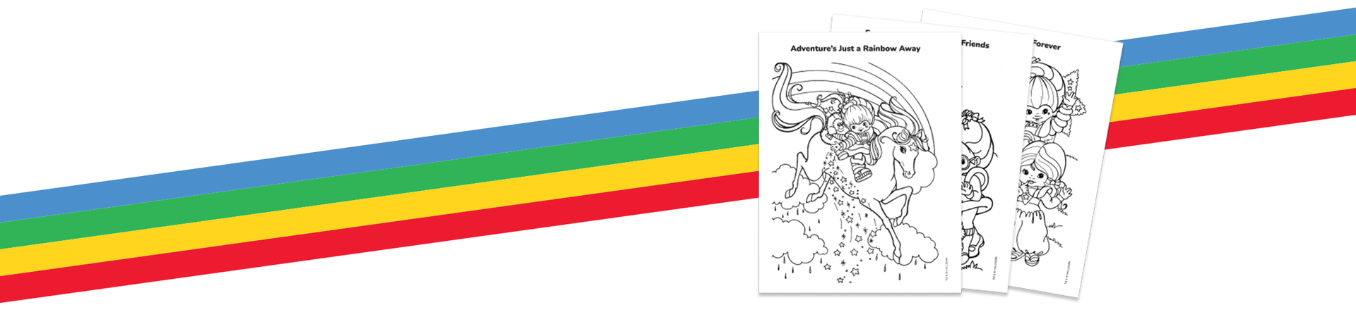 Rainbow Brite coloring pages over a background rainbow
