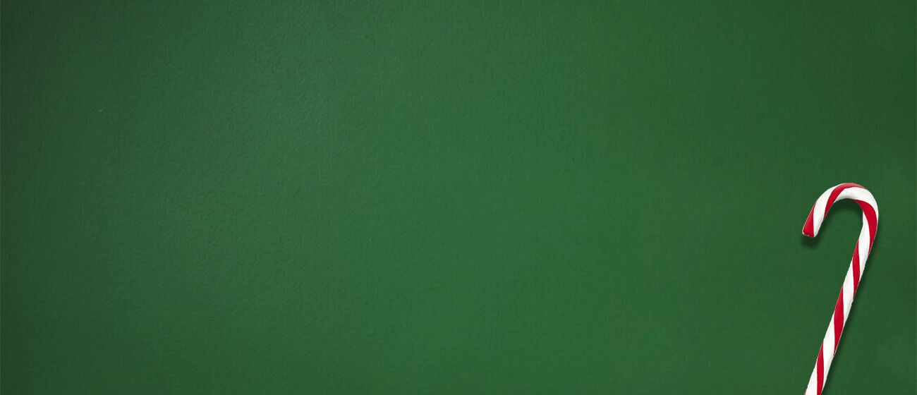 Green background with a candy cane