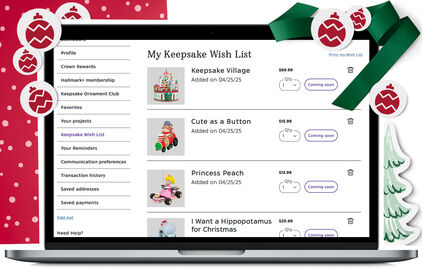 Keepsake Wish List page on a laptop