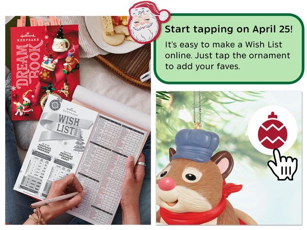 Quick start a Wish List online by tapping the ornament icon.