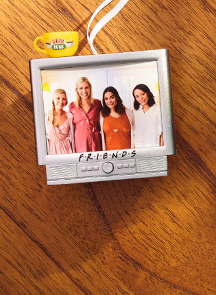 Friends TV personalized ornament with Central Perk cup on top.