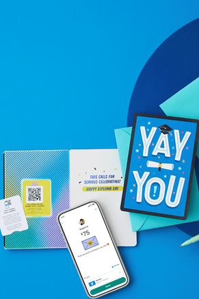 Cards with scannable code and phone showing Venmo