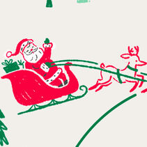 vintage-inspired illustration of Santa and his reindeer