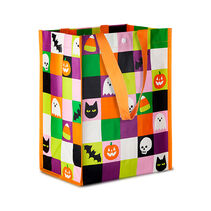 12" Ghosts, Candy Corn, Bats and Cats Grid Large Halloween Reusable Tote Bag