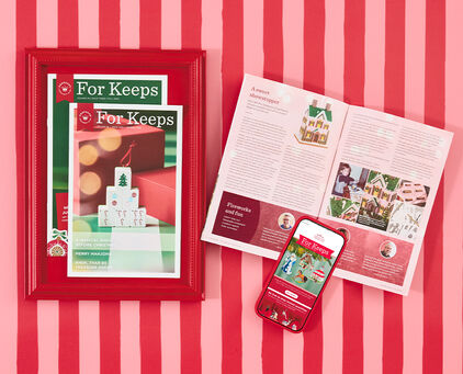 For Keeps magazine above a phone with email newsletter open.
