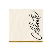 Cream colored napkin with "Celebrate" in cursive