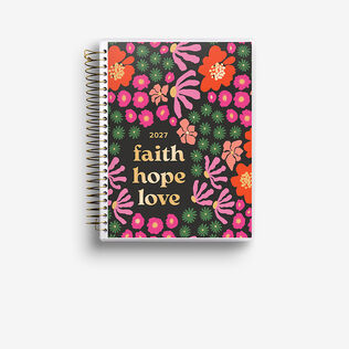 2027 DaySpring planner with floral cover and faith, hope, love. 