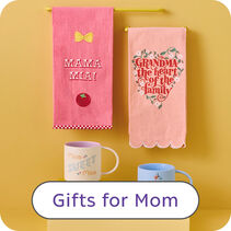 Pink tea towels and cream and blue mugs