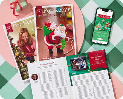 For Keeps magazine above a phone with email newsletter open.