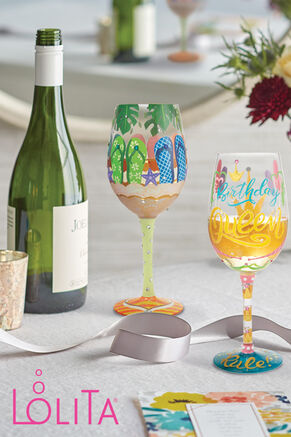 Birthday Queen Lolita glass and flip-flops on the beach Lolita glass on a countertop. 
