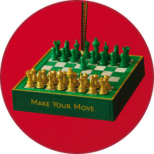 Green and yellow chess set with Make your move' on the side