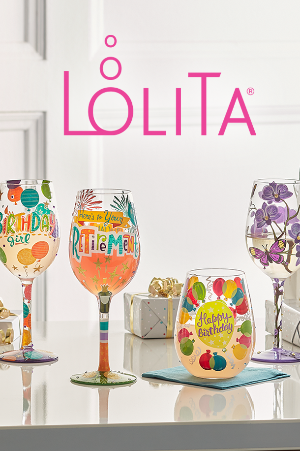 Birthday, retirement, and floral Lolita wine glasses. 