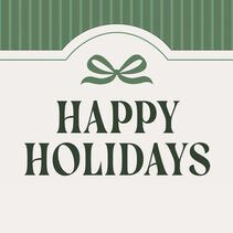 holiday sentiment accented with a bow and decorative photo corners, and layered on a green striped background