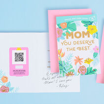 Two Mother’s Day gift card greetings with a scannable code on the inside.