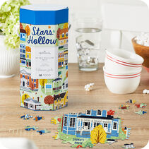 Gilmore Girls themed puzzle and stacked bowls.