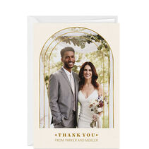Custom Vertical card features an elegant gold arch design on folded card stock