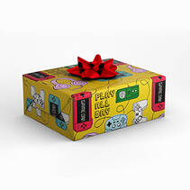 gift wrap with video game themed illustrations