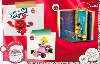 Kool-Aid Man, Princess Peach, and Harry Potter ornaments
