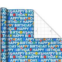 Happy Birthday on Blue Tall Wrapping Paper Roll